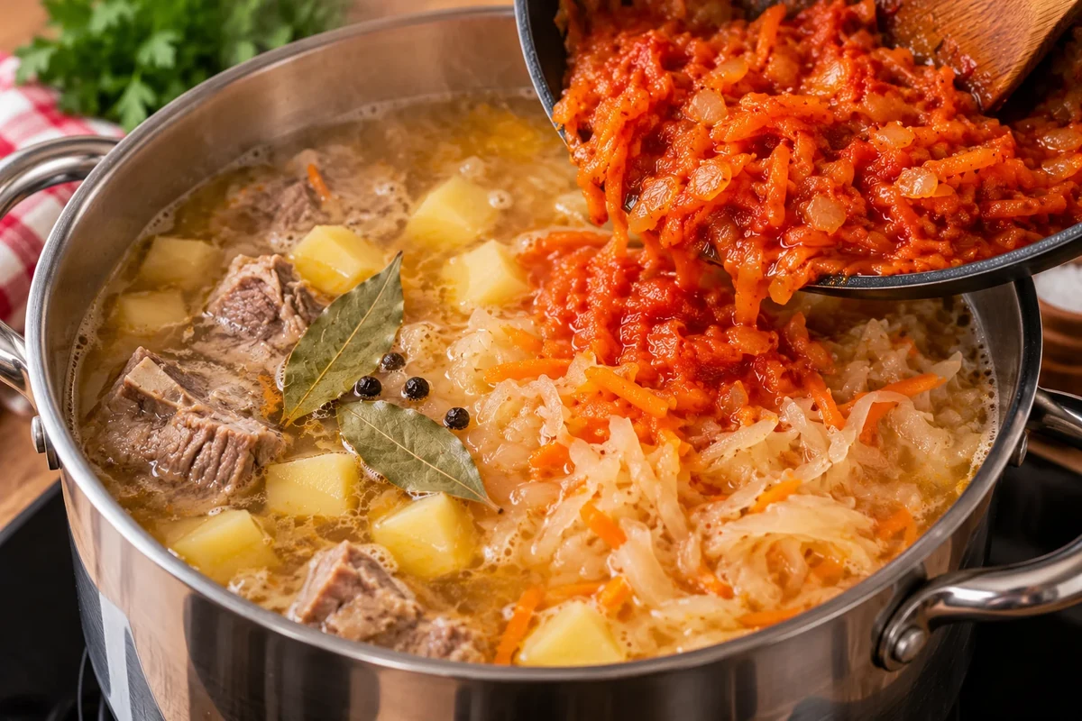 Naminės kopūstų sriubos gaminimas