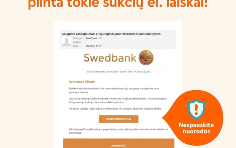 Swedbank įspėjimas apie sukčių laiškus