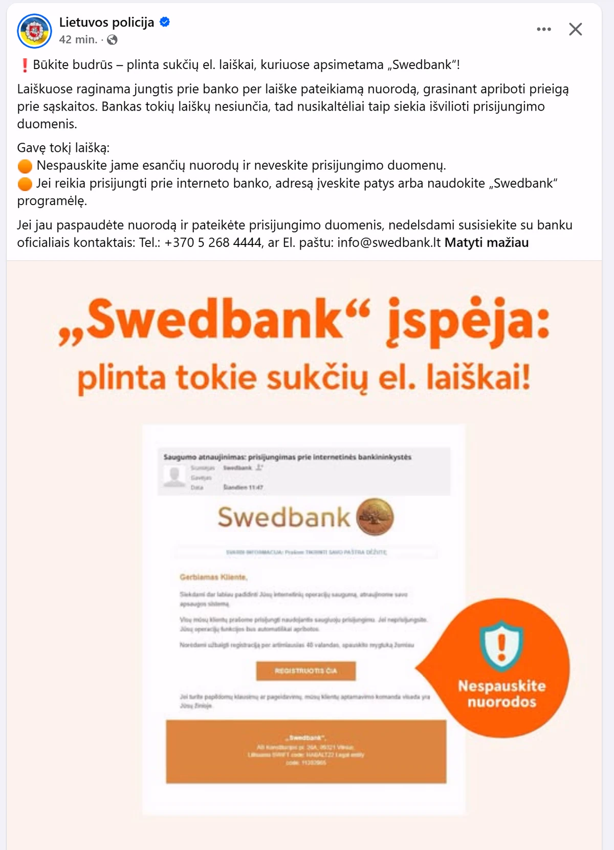 Policija įspėja apie sukčiavimą