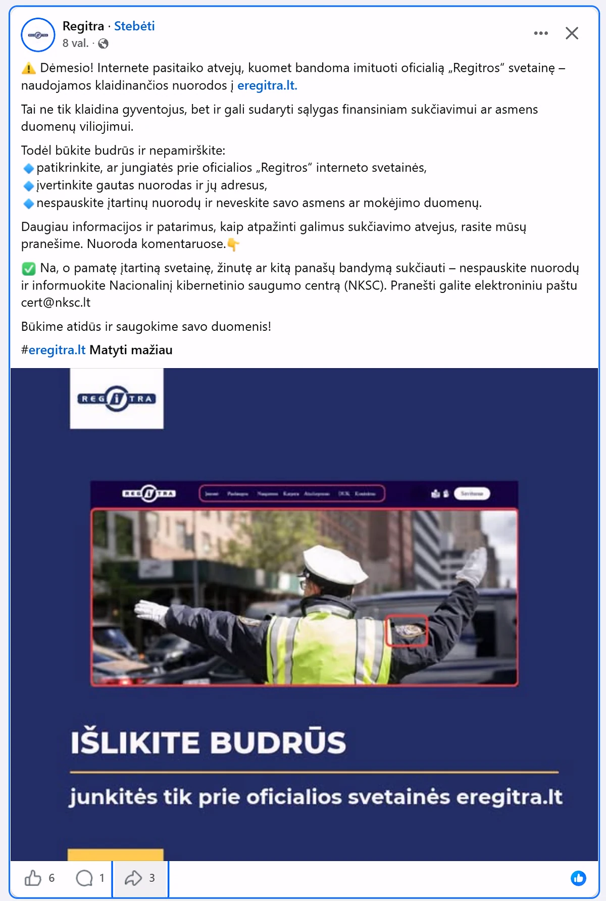 Regitra įspėjimas