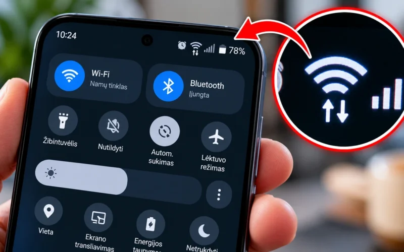 Telefone atsirado dvi rodyklės prie „Wi-Fi“