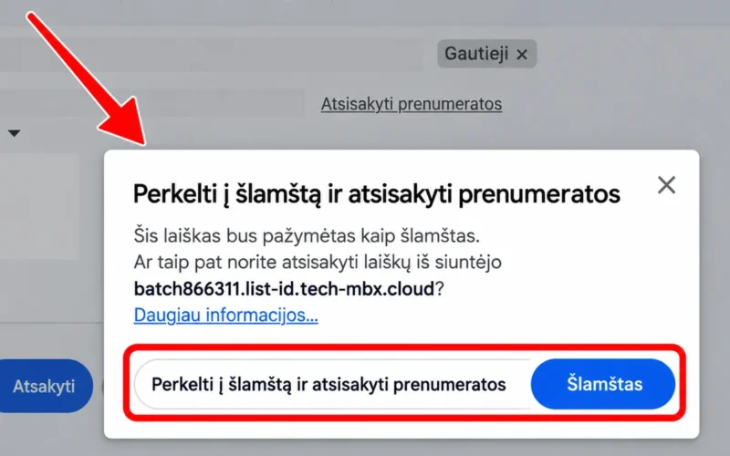 Nespauskite "Atsisakyti prenumeratos. Patikrinkite kur veda nuoroda