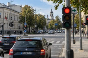 Žalia rodyklė prie šviesoforo