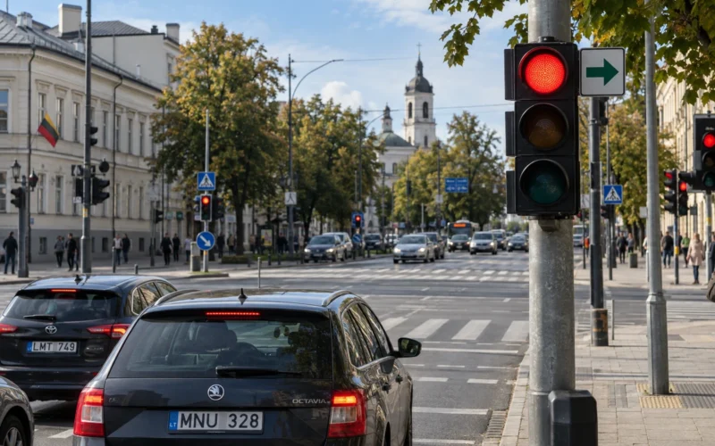 Žalia rodyklė prie šviesoforo