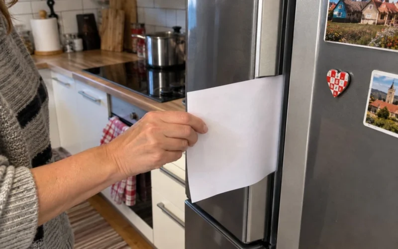 Popieriaus lapas ir šaldytuvo durelės