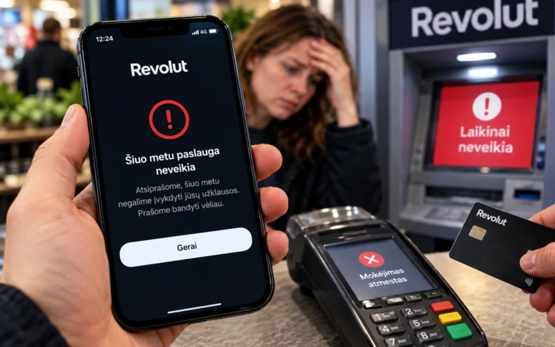 Masinis „Revolut“ sutrikimas Lietuvoje ir Europoje