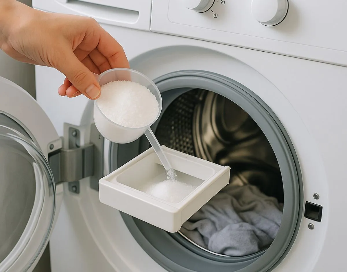 Druskos įdėjimas į skalbimo mašiną