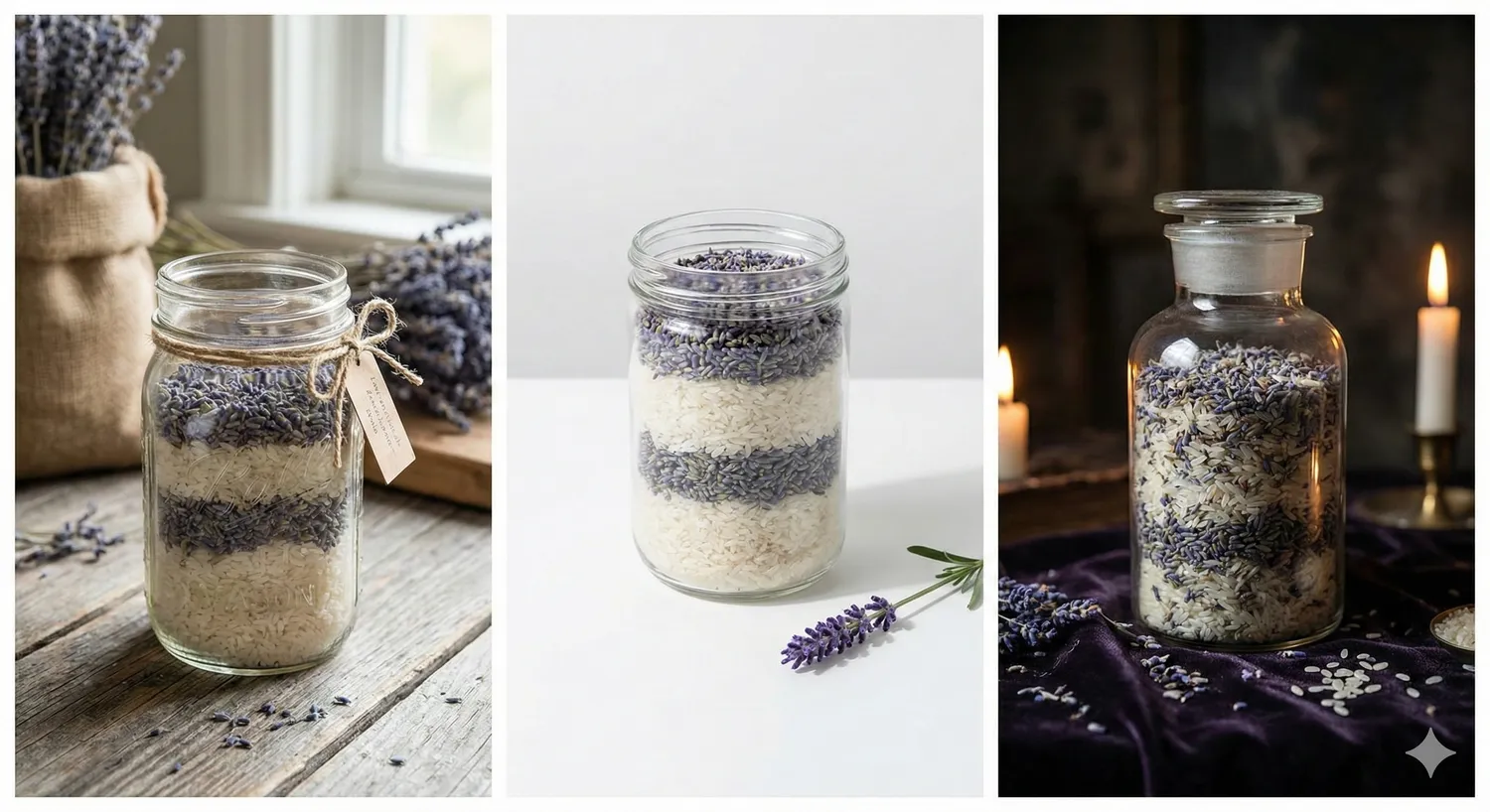 Stiklainis su ryžiais ir levandomis / DI nuotr.