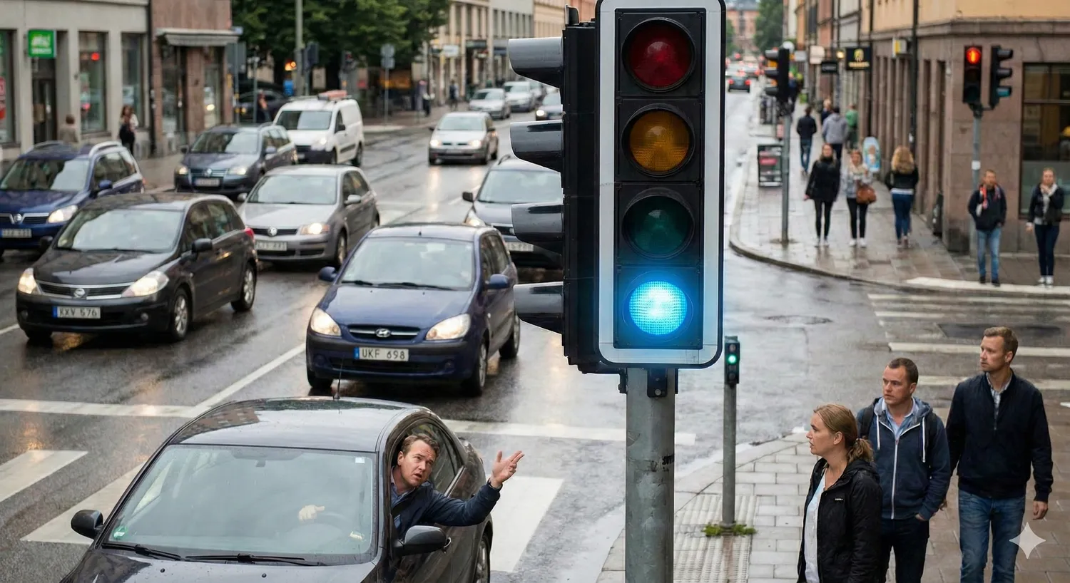 Mėlynas šviesoforo signalas / DI nuotr.