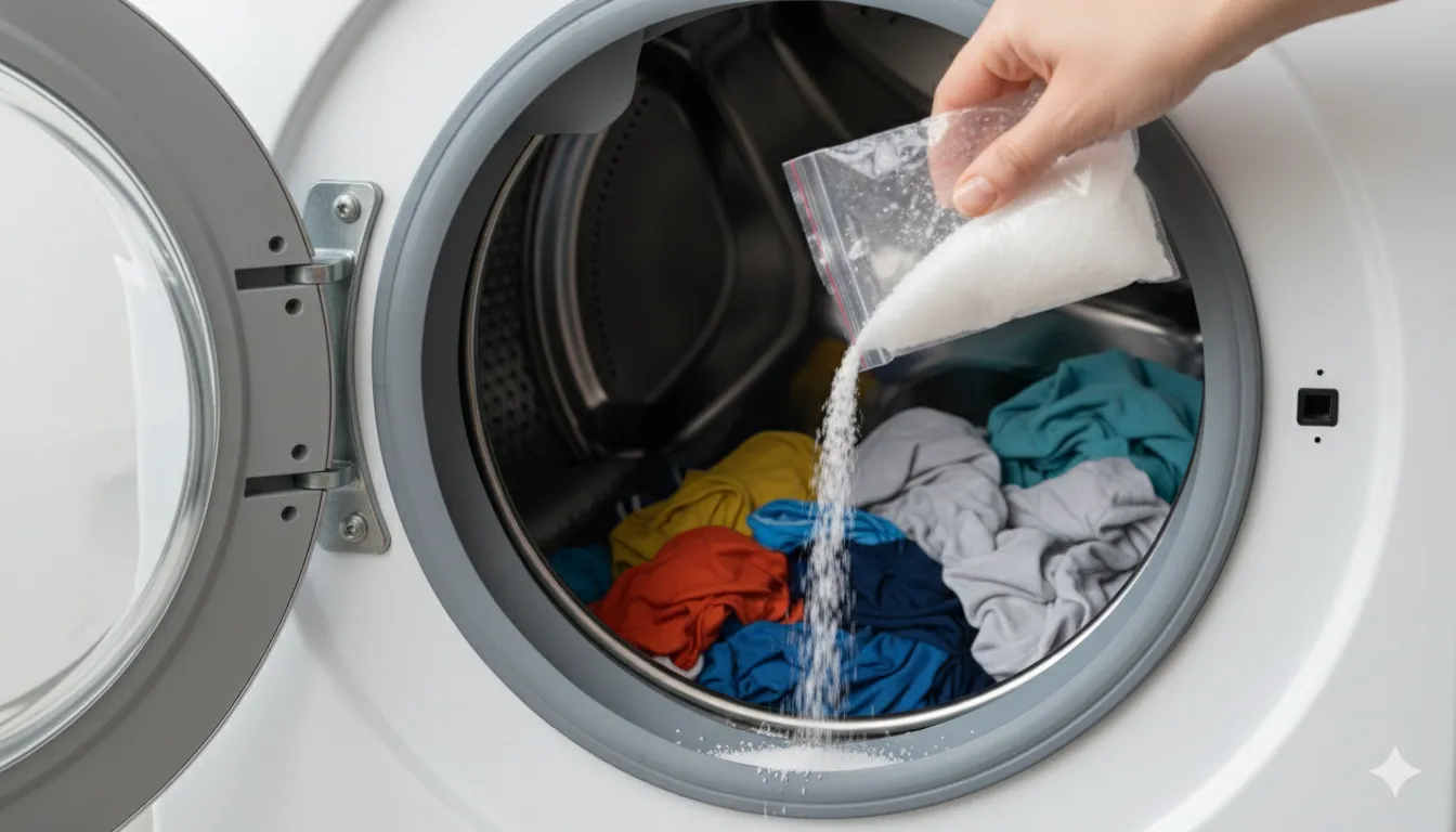 Druska skalbimo mašinoje / AI nuotr.