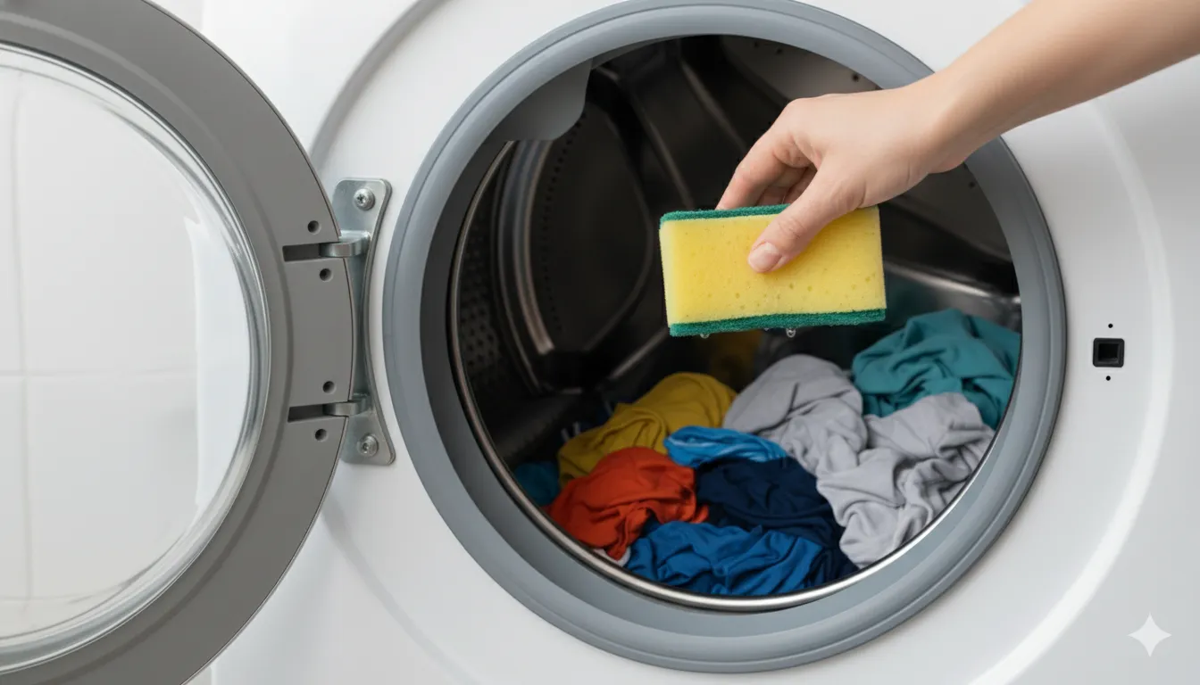 Kempinė dedama į skalbimo mašiną / AI nuotr.