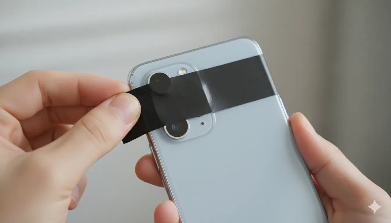 Telefono kameros uždengimas lipnia juosta / AI nuotr.