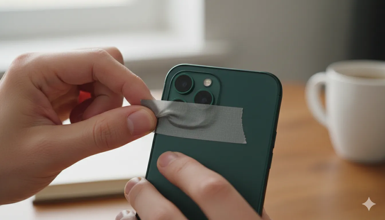 Kameros uždengimas lipnia juosta / AI nuotr.