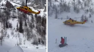 Italijos Aostos slėnyje įvykusi lavina nusinešė žmonių gyvybes, o keli žmonės dingo. Įvykio vietoje dirba regiono kalnų gelbėjimo tarnyba „Soccorso Alpino Valdostano“ (SAV). © Soccorso Alpino Valdostano / Instagram (ekrano nuotraukos) / Montage