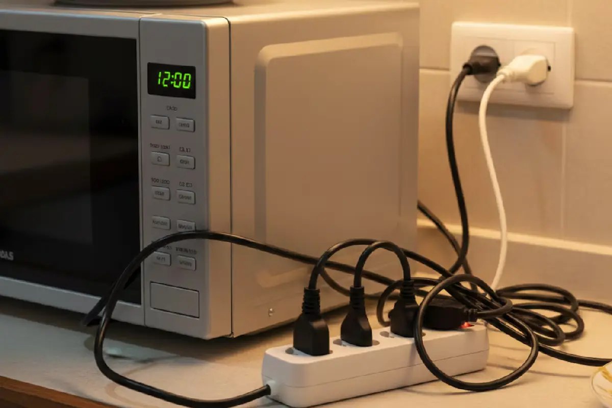 Mikrobangų krosnelė prijungta prie ilgintuvo
