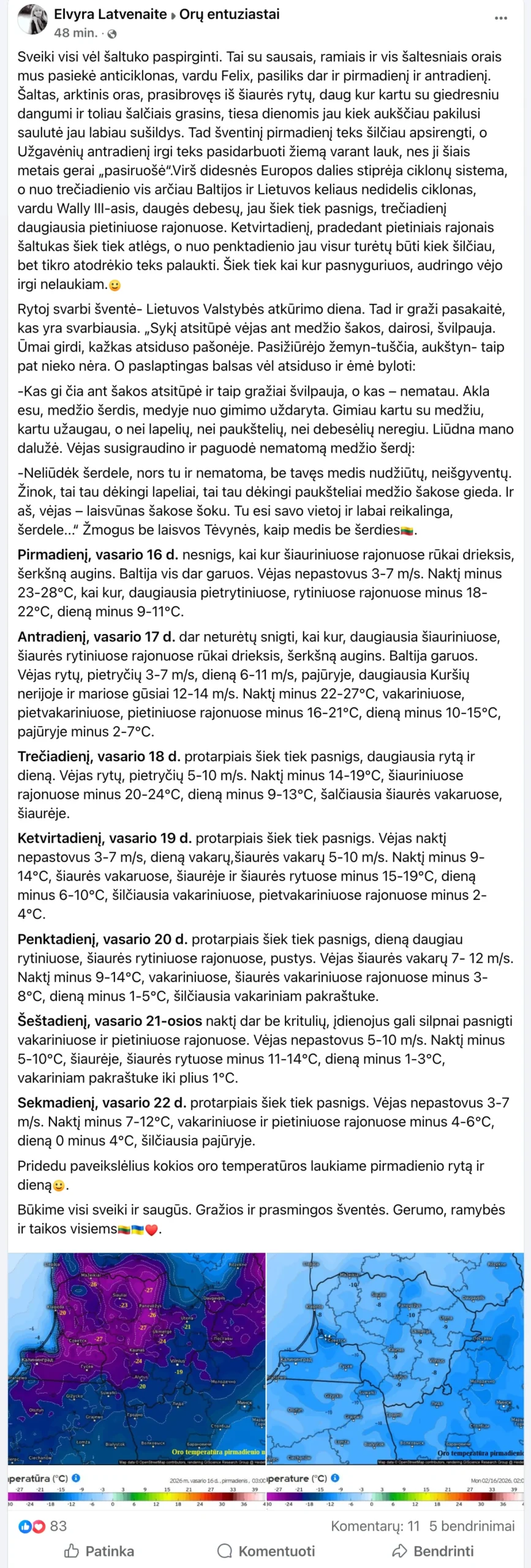 Elvyros Latvėnaitės įrašas Facebook