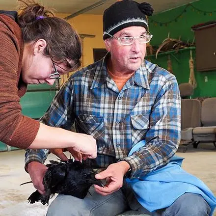 Varninių (Corvidae) ekspertas Johnas Marzlaffas su Jeloustouno ortopedijos biologe Lauren Walker. Nuotrauka: Andrius Pasukonis.